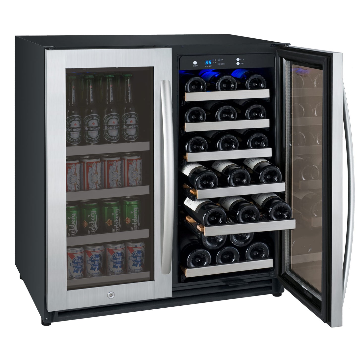 Allavino 30" Wide FlexCount II Tru-Vino 30 Bottle 88 Can Dual Zone Stainless Steel Wine Refrigerator / Beverage Center