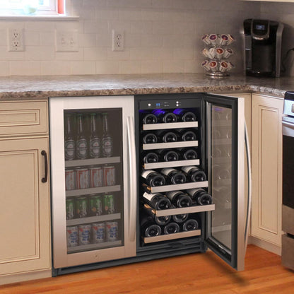 Allavino 30" Wide FlexCount II Tru-Vino 30 Bottle 88 Can Dual Zone Stainless Steel Wine Refrigerator / Beverage Center