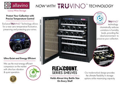 Allavino 24" Wide FlexCount II Tru-Vino 56 Bottle Single/Dual Zone Stainless Steel Wine Refrigerator