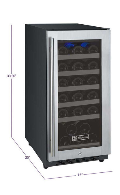 Allavino 15" Wide FlexCount II Tru-Vino 30 Bottle Single Zone Stainless Steel Wine Refrigerator